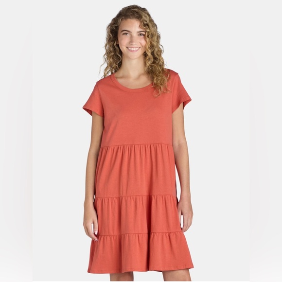 Time & Tru Orange/Red Tiered Short Sleeve Dress N31 - Picture 1 of 5